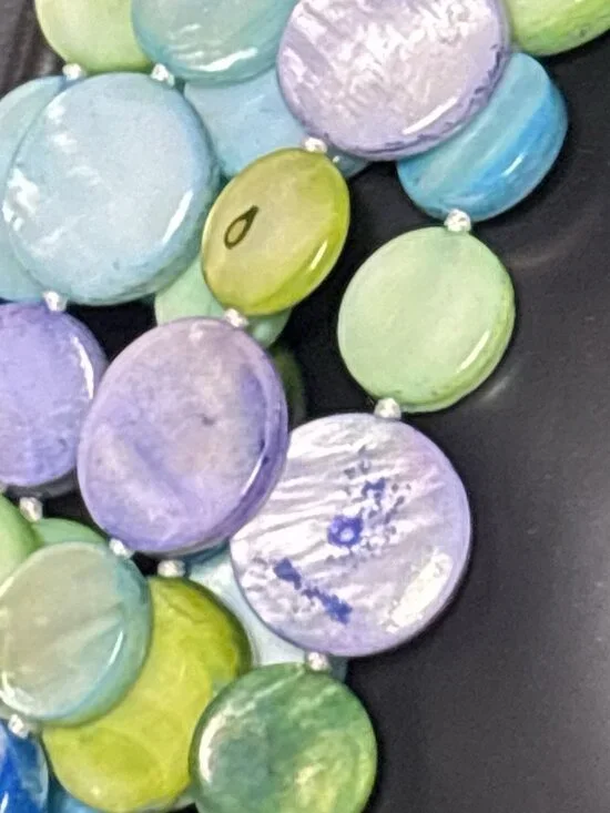 Vintage Mother Of Pearl Necklace Blue and Green Mermaid Core Jewelry B6 - Picture 3 of 6